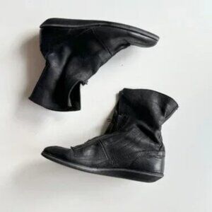 Men's MA JULIUS Black Leather Zipper Mid Calf Slouchy Biker Boots, Size 0/39.5